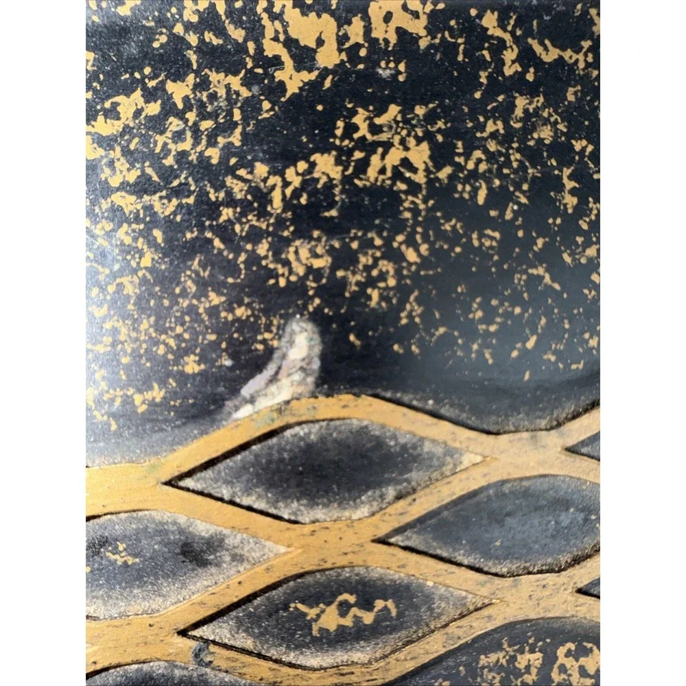Plymouth Tole Ware Metal Hand Decorated  Black & Gold Wall Tissue Box Cover Long